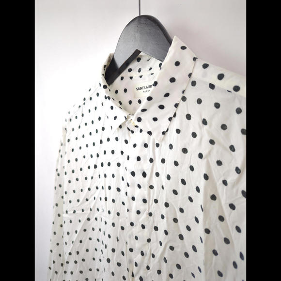 [SOLD] EXCELLENT SAINT LAURENT PARIS Men Sz 16 x 41 L White Polka Dot Shirt SLP - Picture 4 of 10